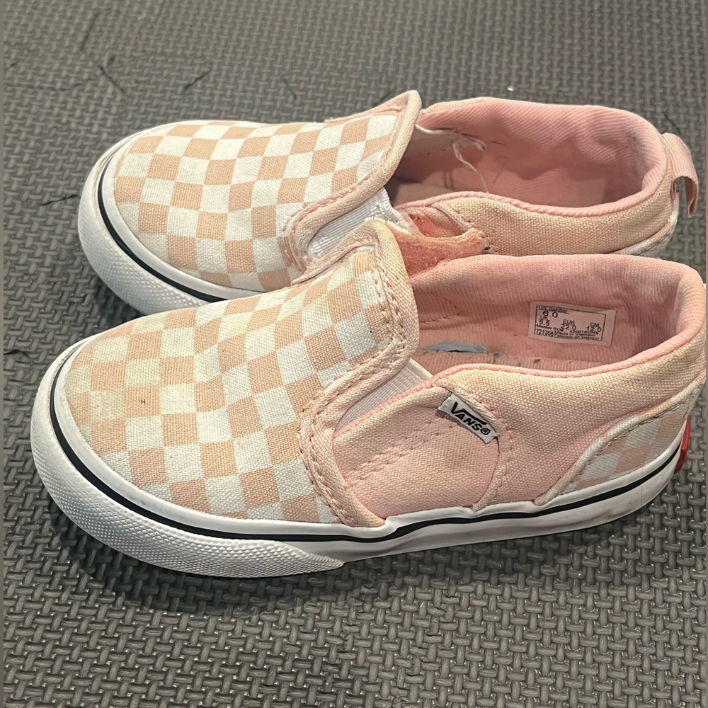 Pink Toddler Vans checker slip ons